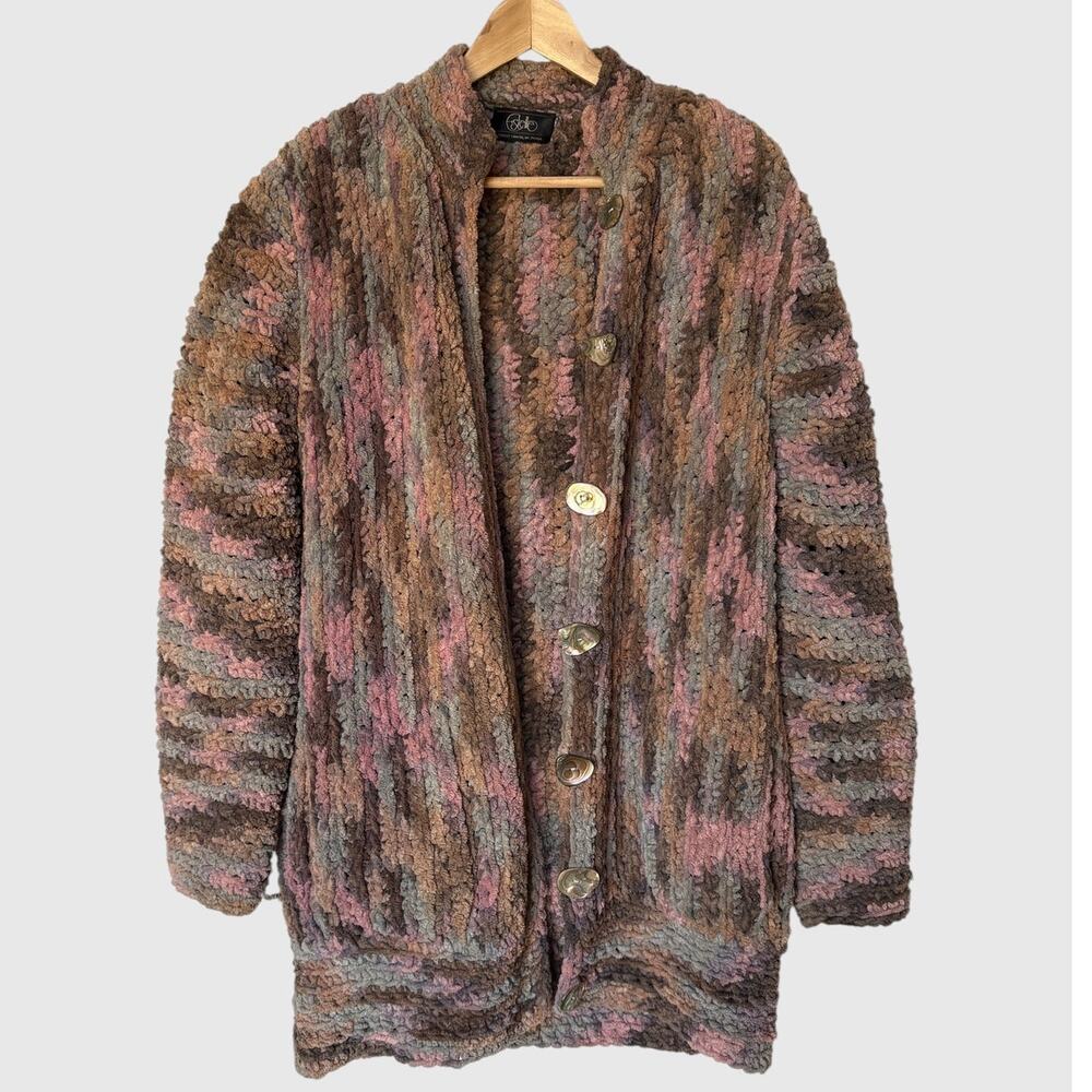 Estelle Gracer Vintage Hand Knit Chenille Pastel Rainbow Sweater M/L (?) Pls Rd